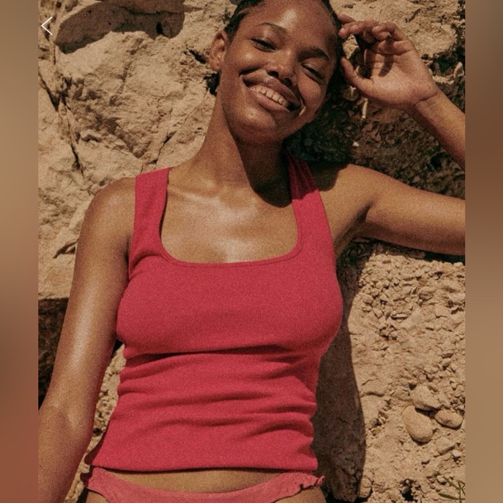 Sezane Juan Bright Pink Square-Neck Tank Top